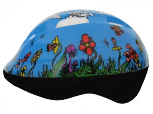 Fly Dětská cyklistická helma modrá s kytičkami